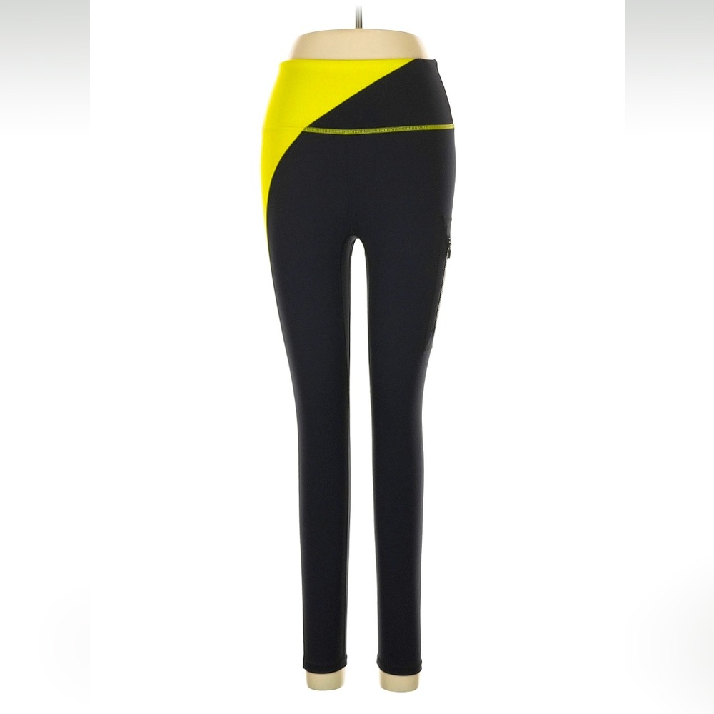 Fabletics Motion365 Black + Yellow Athletic Leggings (Size Small)
